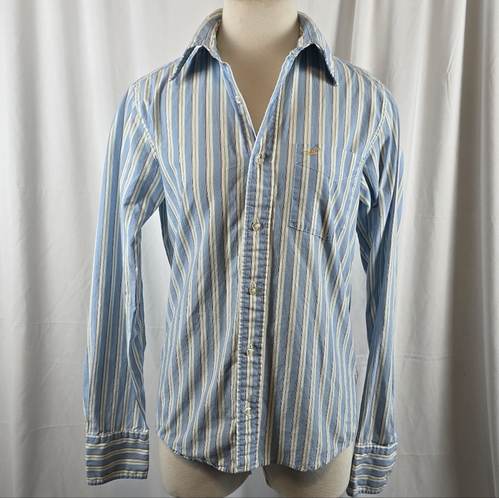 Blue Stripe Small Hollister Striped‎ Button Down Shirt